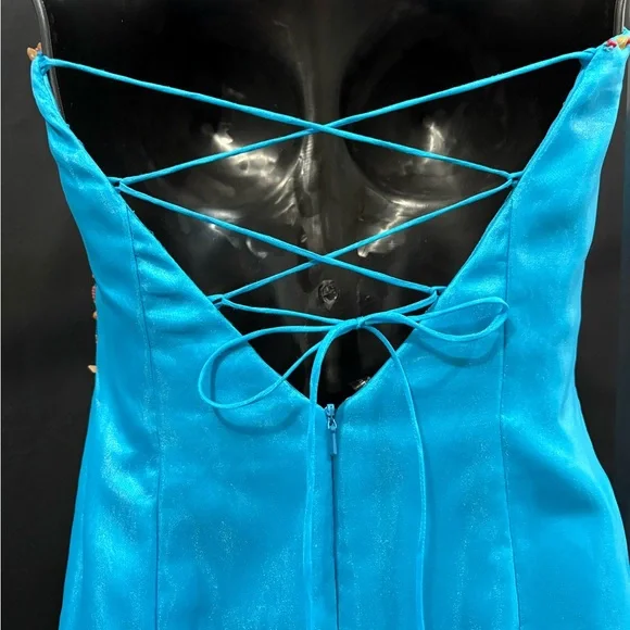 Strapless Turquoise Beaded/Shell Prom Dress - Picture 7 of 7